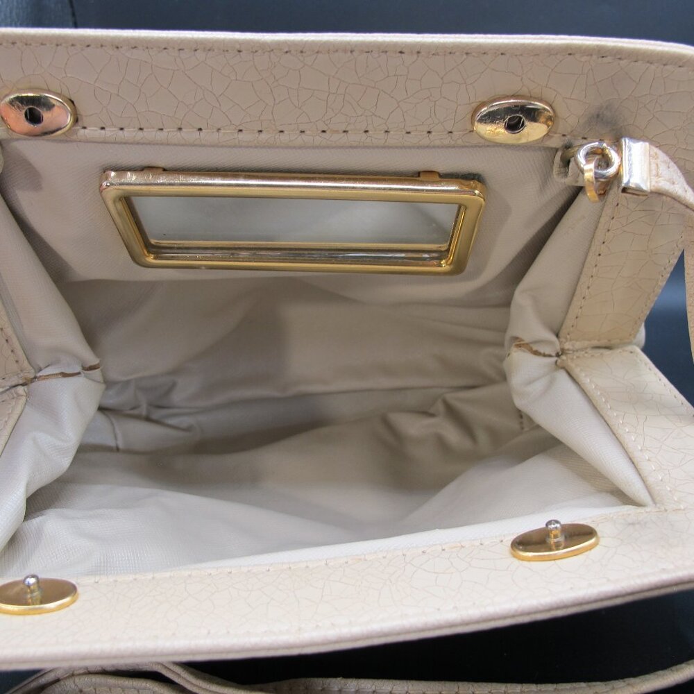 Vintage beige leather purse with embroidered flowers - Picture 9 of 12
